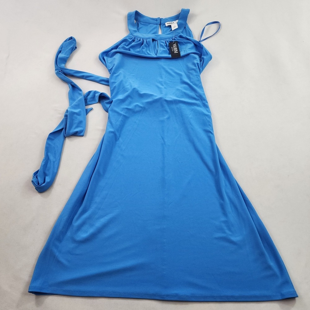 White House Black Market WHBM Keyhole Halter Dress Isla Blue Small 570367244 NWT